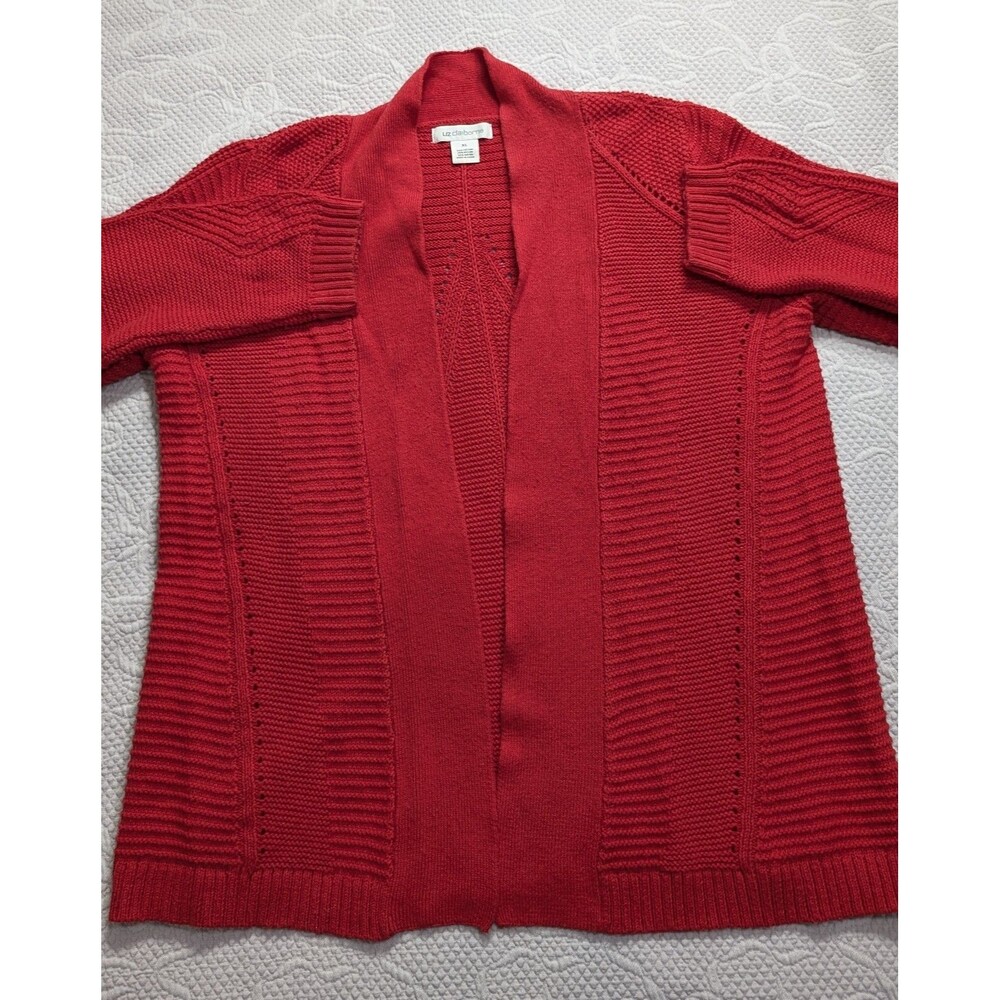 Liz Claiborne XL Red Open Front Cardigan Cotton Knit Coastal Sporty Girl
